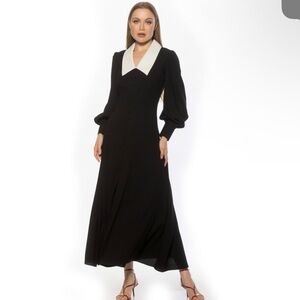 Alexia Admor Black Maxi Dress with White V Collar